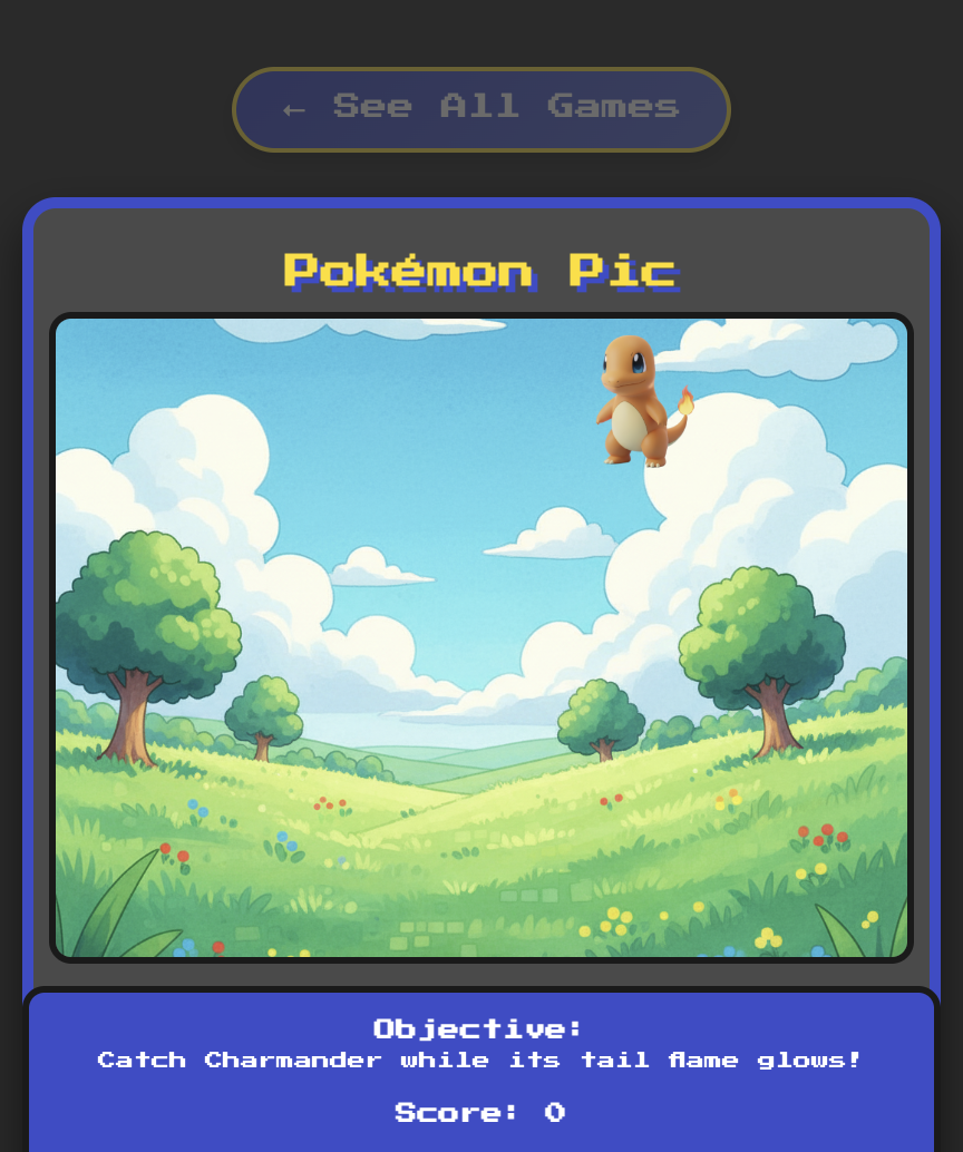 Pokémon Pic gameplay with Charmander in a landscape scene