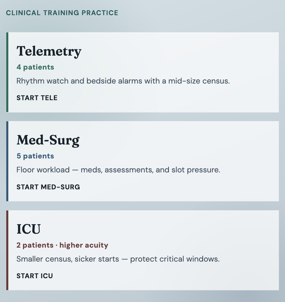 RN Simulation unit assignment picker with Telemetry and Med-Surg options