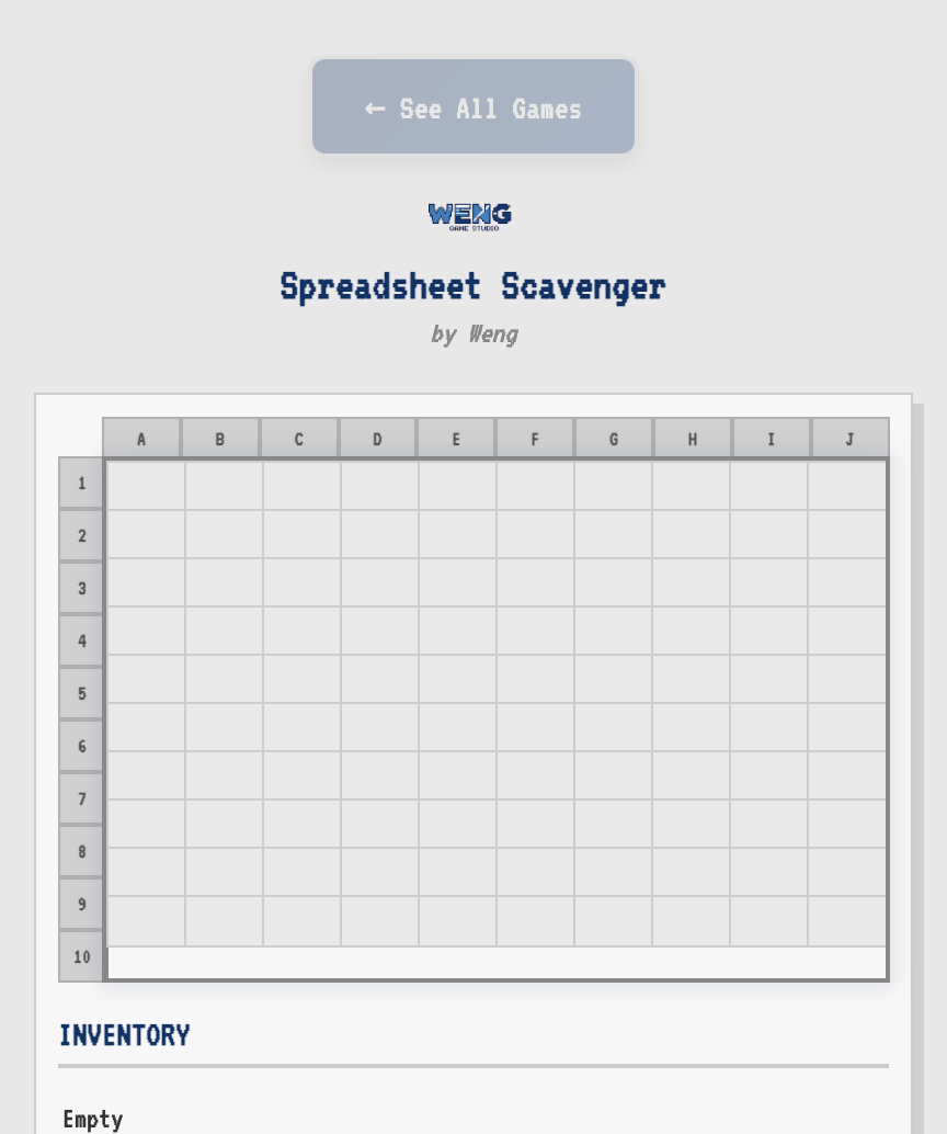 Spreadsheet Scavenger grid with inventory panel