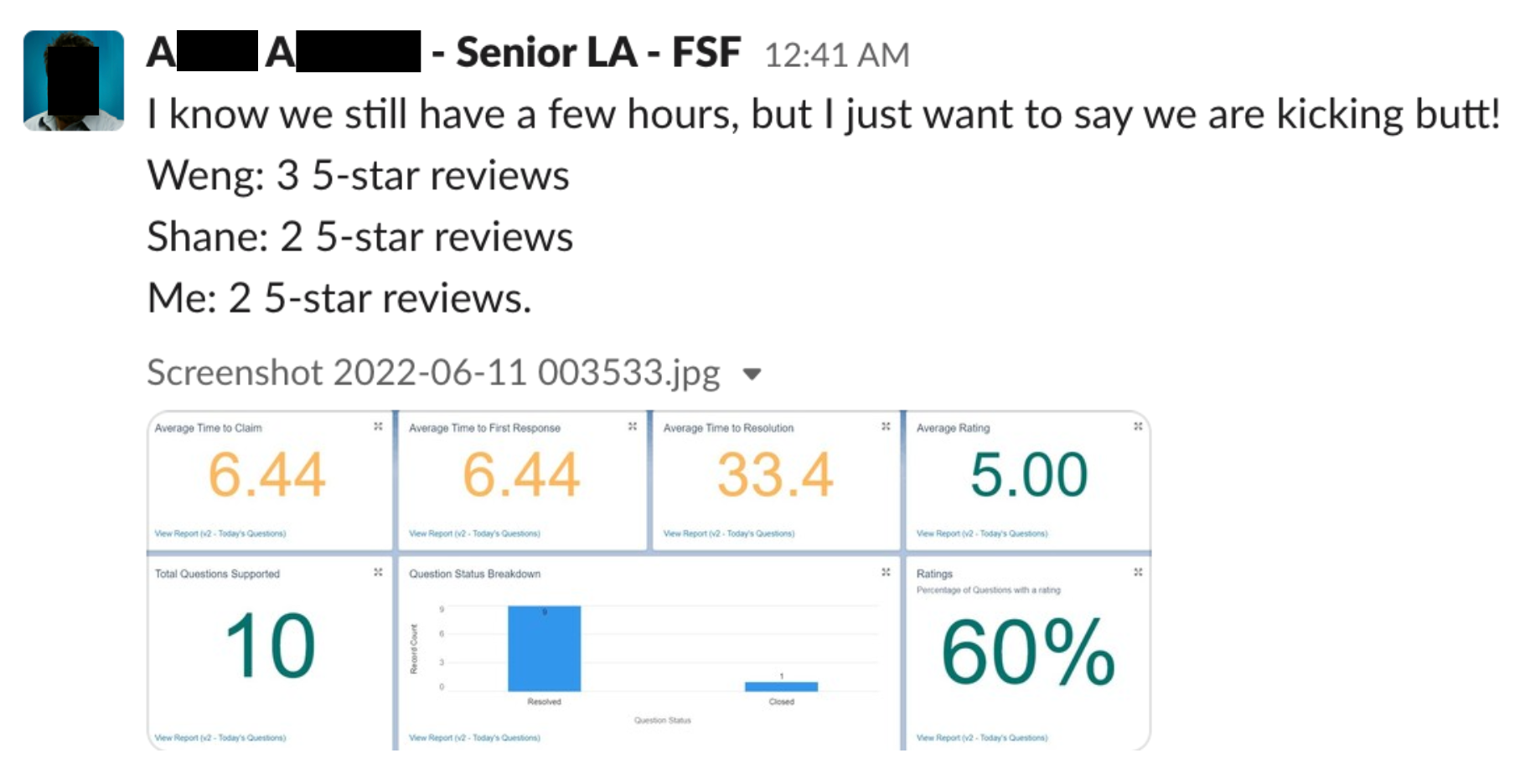 Supervisor Slack shout-out screenshot B