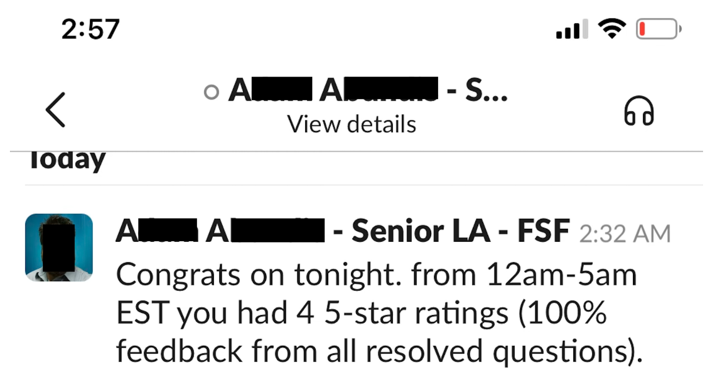 Supervisor Slack shout-out screenshot C