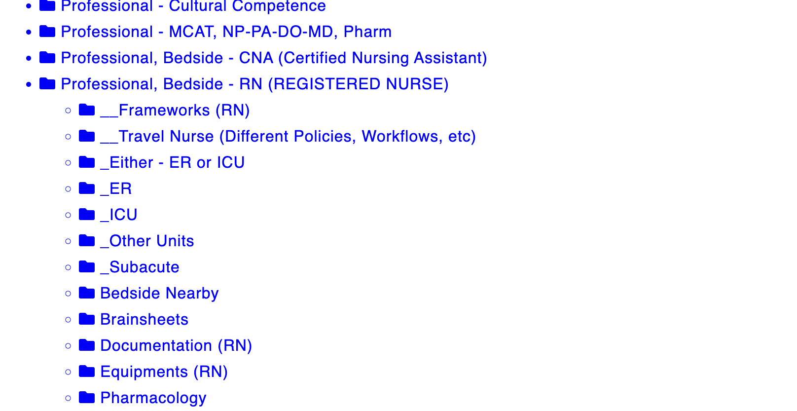 RN notes folder for Professional Bedside Registered Nurse, with ICU, ER, pharmacology, and skills